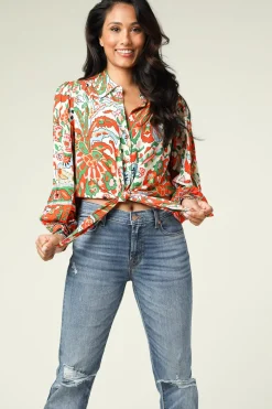 Cropped Retro Print Blouse Martha | Orange... | Ba&Sh | Little Soho