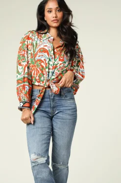 Cropped Retro Print Blouse Martha | Orange... | Ba&Sh | Little Soho