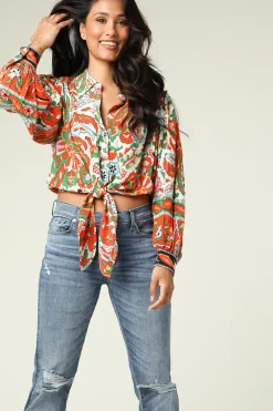 Cropped Retro Print Blouse Martha | Orange... | Ba&Sh | Little Soho