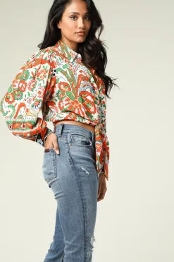 Cropped Retro Print Blouse Martha | Orange... | Ba&Sh | Little Soho