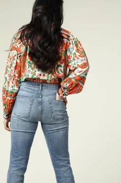 Cropped Retro Print Blouse Martha | Orange... | Ba&Sh | Little Soho