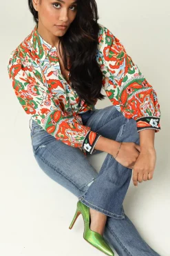 Cropped Retro Print Blouse Martha | Orange... | Ba&Sh | Little Soho
