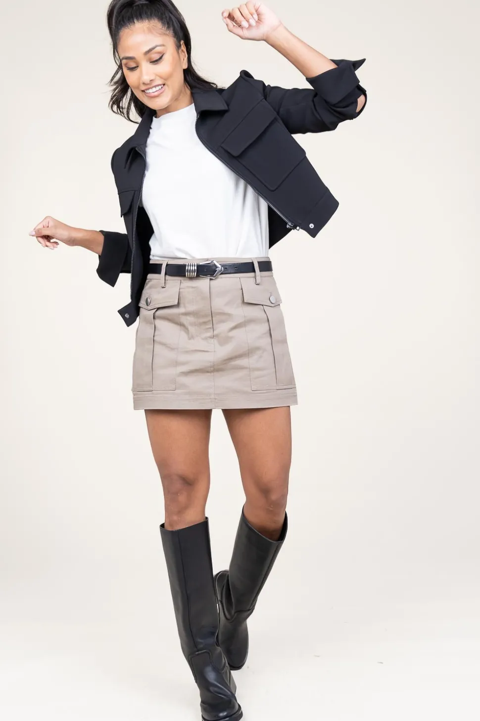 Cropped Stretch Jacket Lucia | Black... | Patrizia Pepe | Little Soho