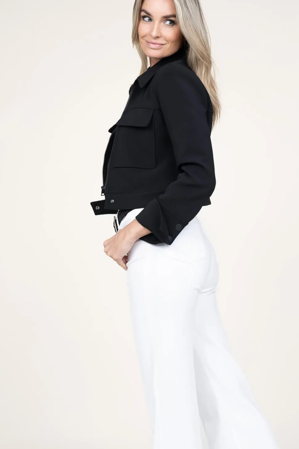 Cropped Stretch Jacket Lucia | Black... | Patrizia Pepe | Little Soho