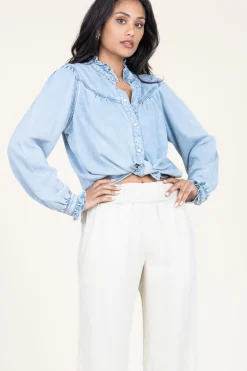 Denim Blouse Lorena | Blue... | Suncoo | Little Soho