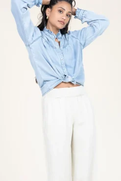 Denim Blouse Lorena | Blue... | Suncoo | Little Soho