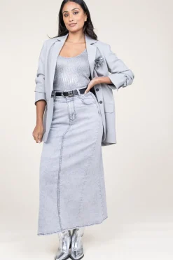 Denim Maxi Skirt Tmery | Grey... | Lollys Laundry | Little Soho