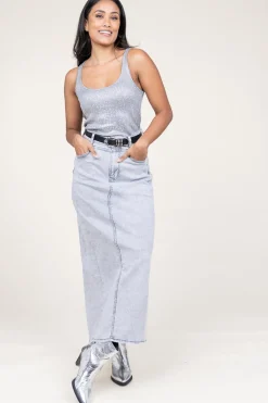 Denim Maxi Skirt Tmery | Grey... | Lollys Laundry | Little Soho
