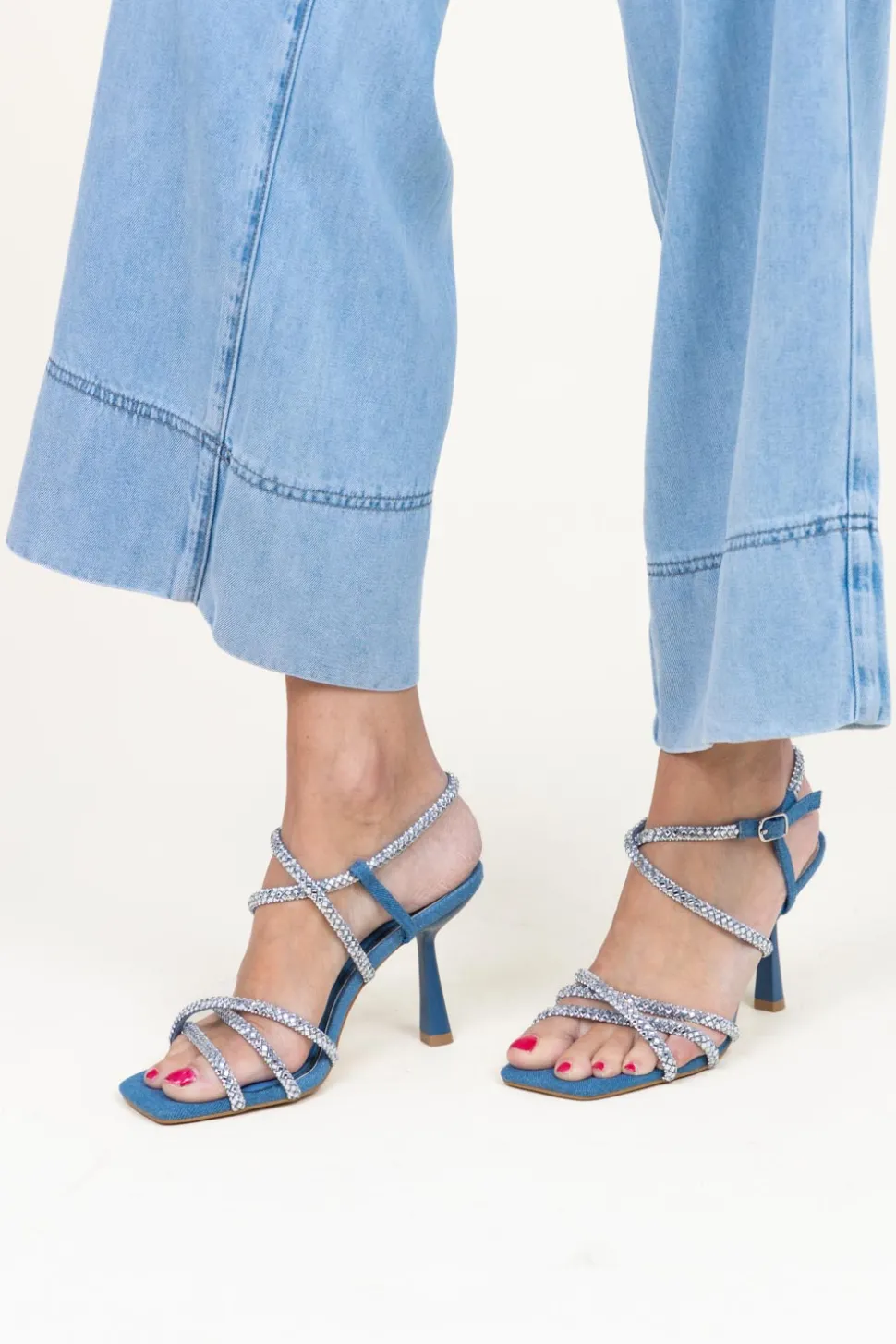 Denim Sandals With Heel Lilly | Blue... | Rinascimento | Little Soho
