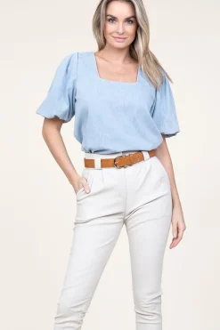 Denim Top With Puffed Sleeves Delhi | Blue... | March23 | Little Soho