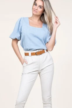 Denim Top With Puffed Sleeves Delhi | Blue... | March23 | Little Soho