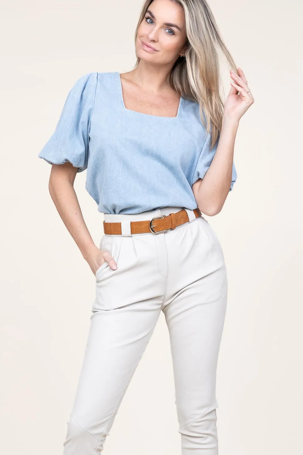 Denim Top With Puffed Sleeves Delhi | Blue... | March23 | Little Soho