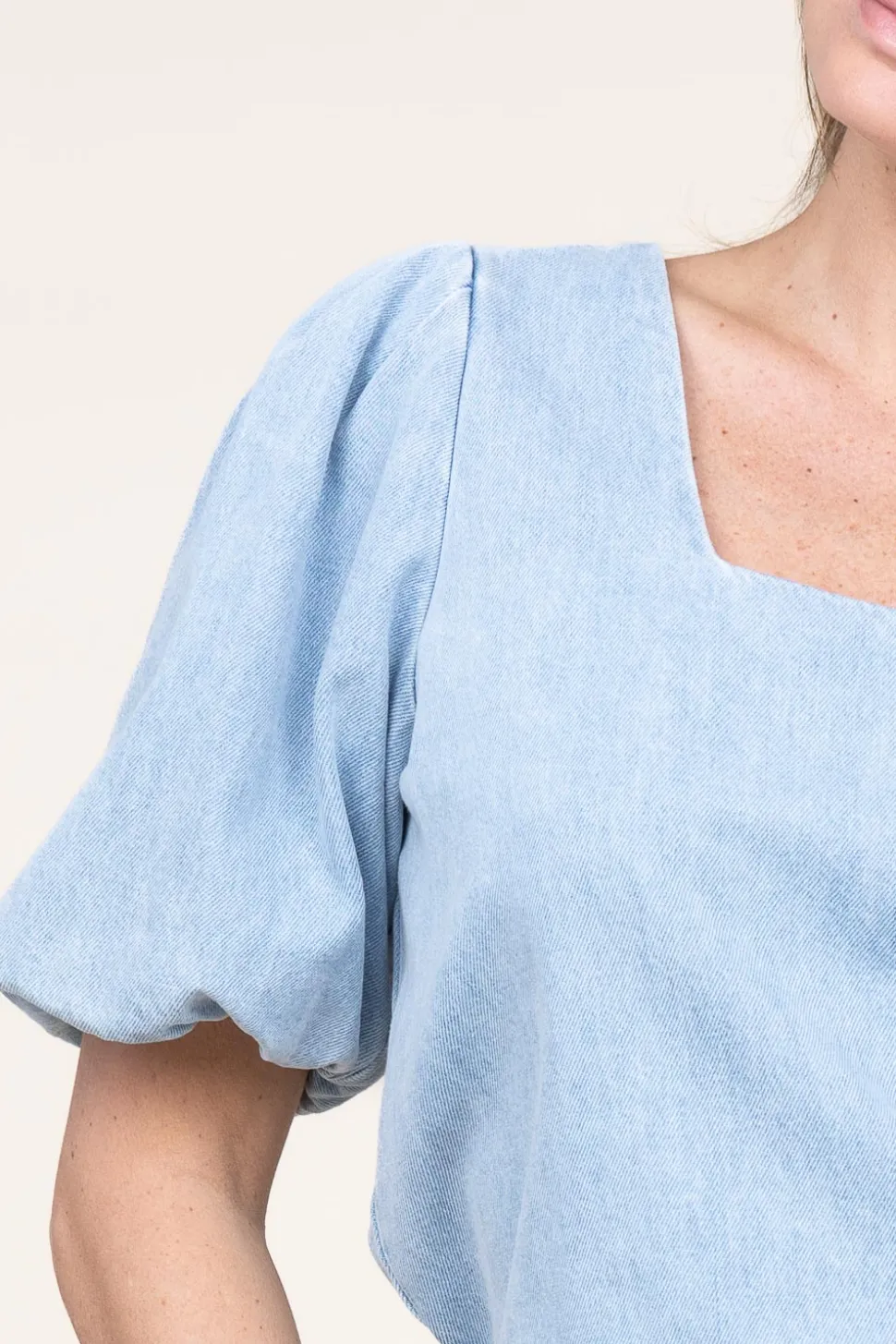 Denim Top With Puffed Sleeves Delhi | Blue... | March23 | Little Soho
