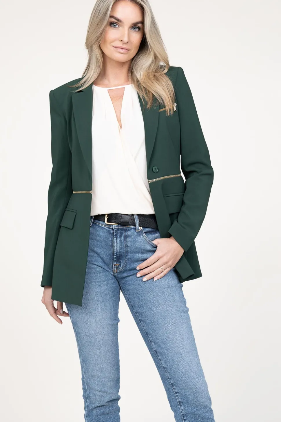 Double Option Blazer With Zipper Sofia | Green... | Patrizia Pepe | Little Soho