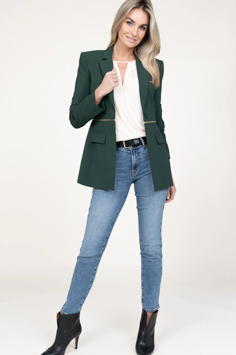 Double Option Blazer With Zipper Sofia | Green... | Patrizia Pepe | Little Soho