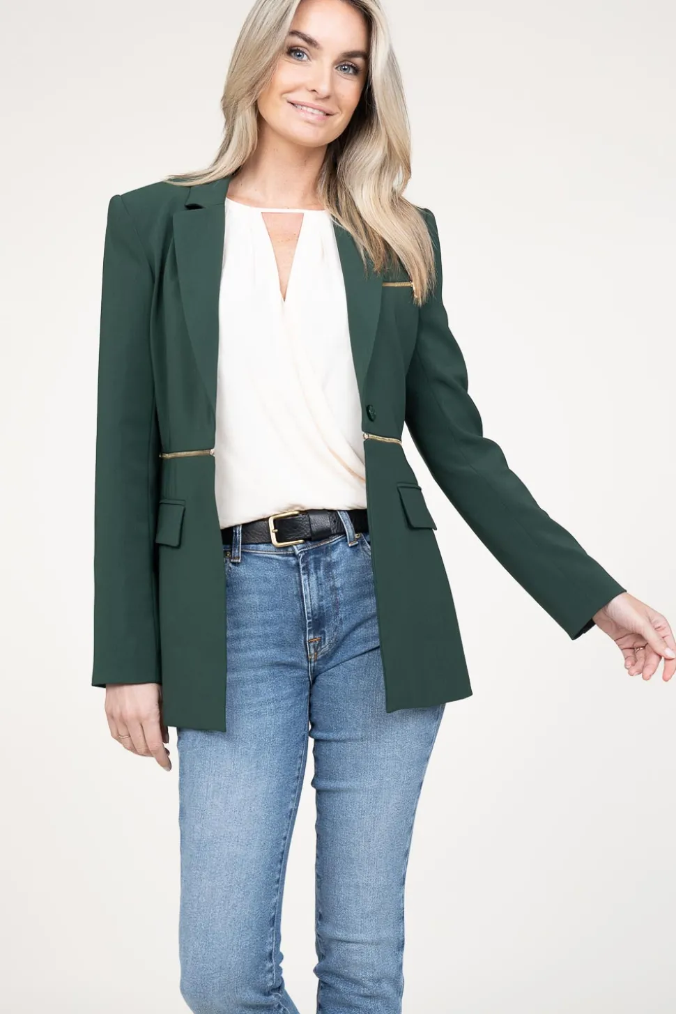Double Option Blazer With Zipper Sofia | Green... | Patrizia Pepe | Little Soho