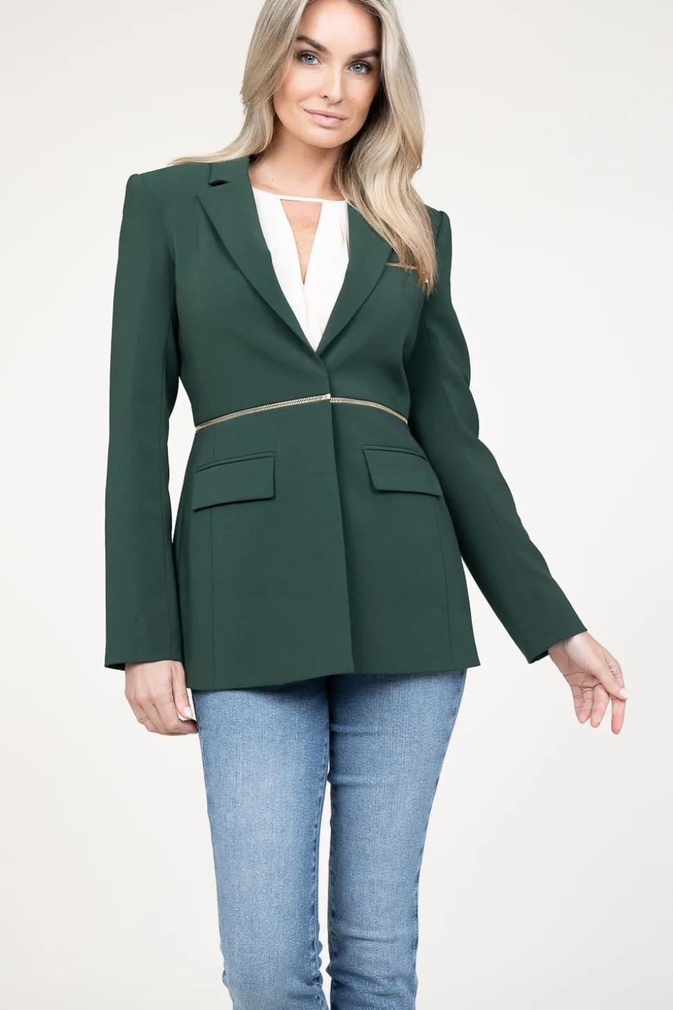 Double Option Blazer With Zipper Sofia | Green... | Patrizia Pepe | Little Soho