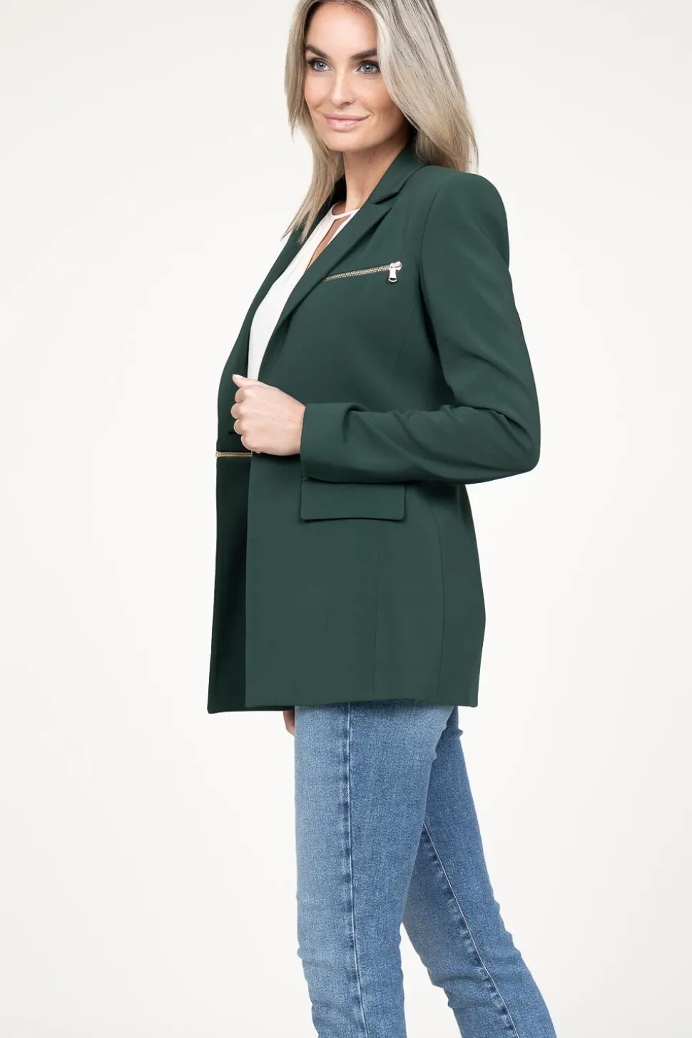 Double Option Blazer With Zipper Sofia | Green... | Patrizia Pepe | Little Soho