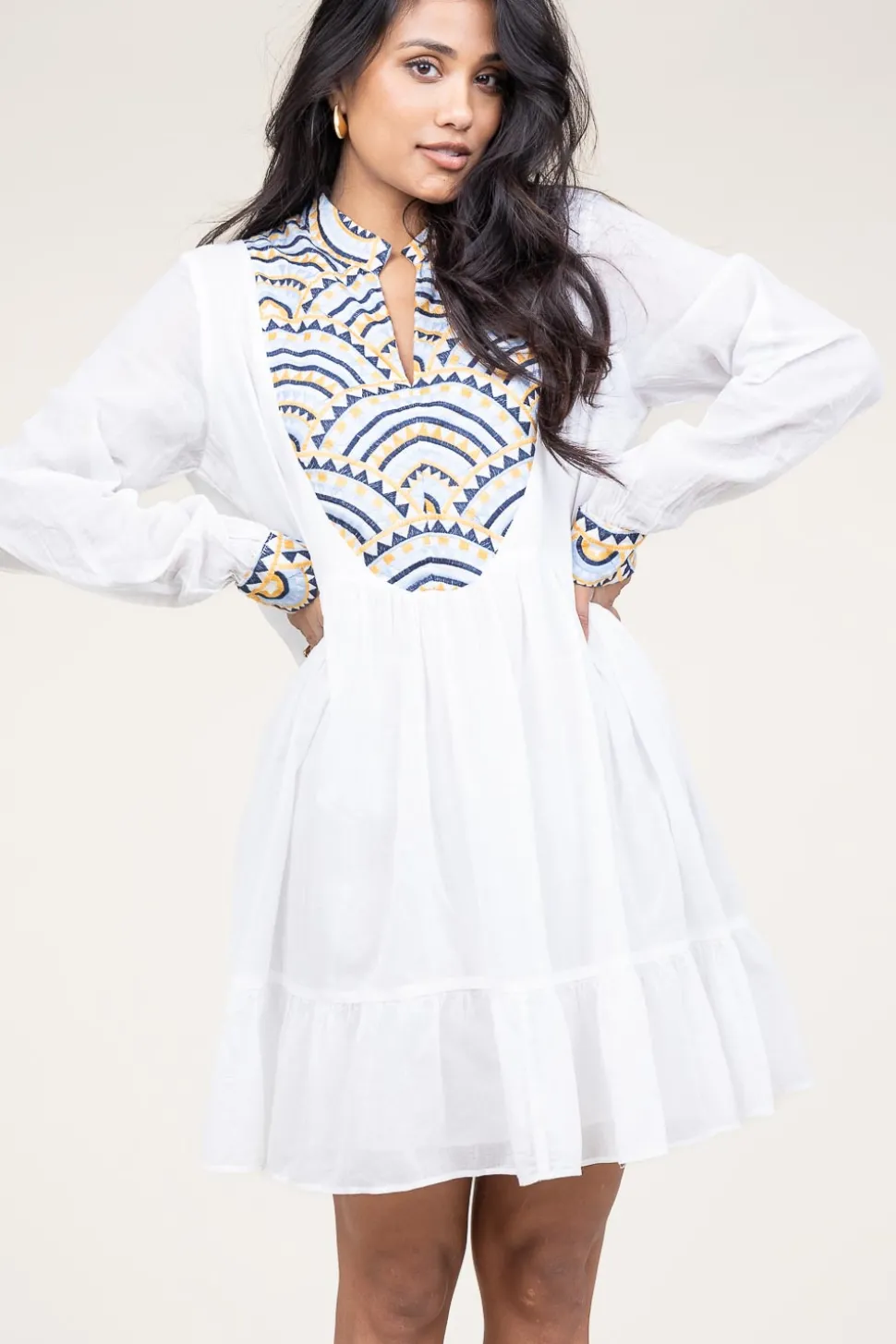 Dress With Embroidery Alexa | White... | Greek Archaic Kori | Little Soho