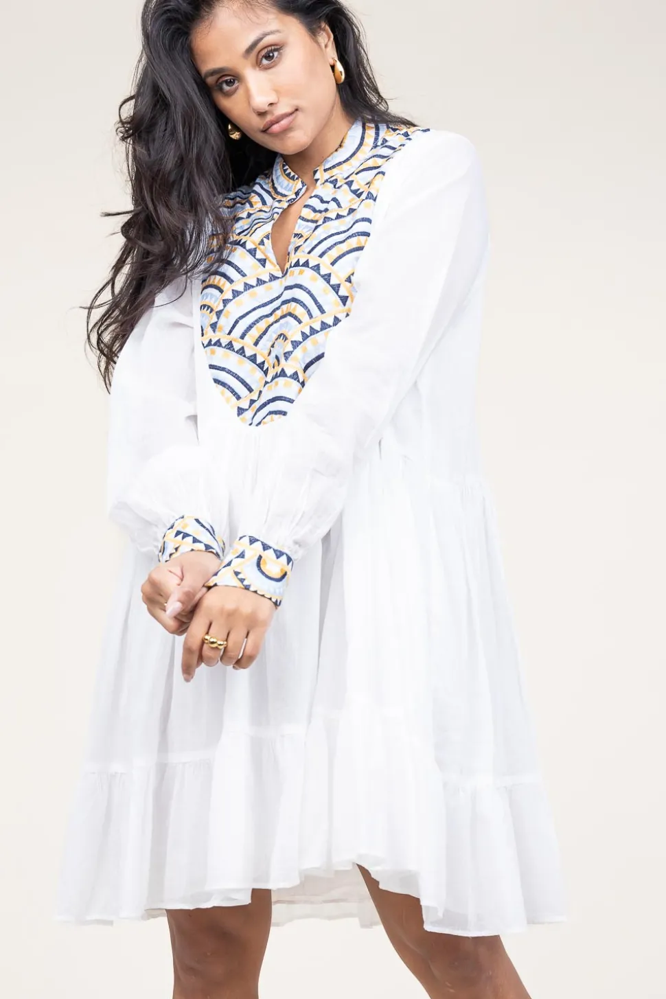 Dress With Embroidery Alexa | White... | Greek Archaic Kori | Little Soho
