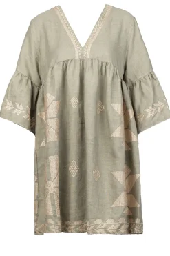 Dress With Gold Colored Embroidery Alena | Green... | Greek Archaic Kori | Little Soho