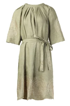 Dress With Labyrinth Embroidery Zoe | Green... | Greek Archaic Kori | Little Soho