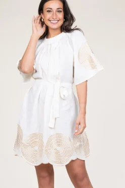 Dress With Labyrinth Embroidery Lilly | Gold... | Greek Archaic Kori | Little Soho