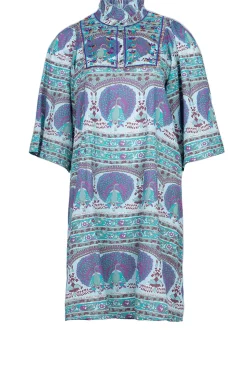 Dress With Print And Embroidery Tala | Blue... | Antik Batik | Little Soho