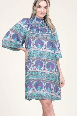 Dress With Print And Embroidery Tala | Blue... | Antik Batik | Little Soho