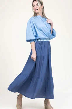 Ecovero Maxi Skirt With Crochet Detail Issa | Blue... | Louizon | Little Soho
