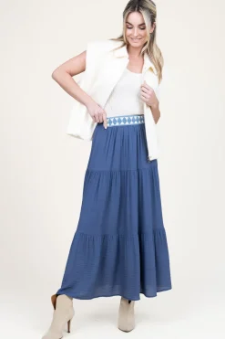 Ecovero Maxi Skirt With Crochet Detail Issa | Blue... | Louizon | Little Soho