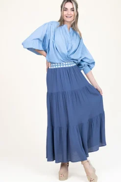 Ecovero Maxi Skirt With Crochet Detail Issa | Blue... | Louizon | Little Soho