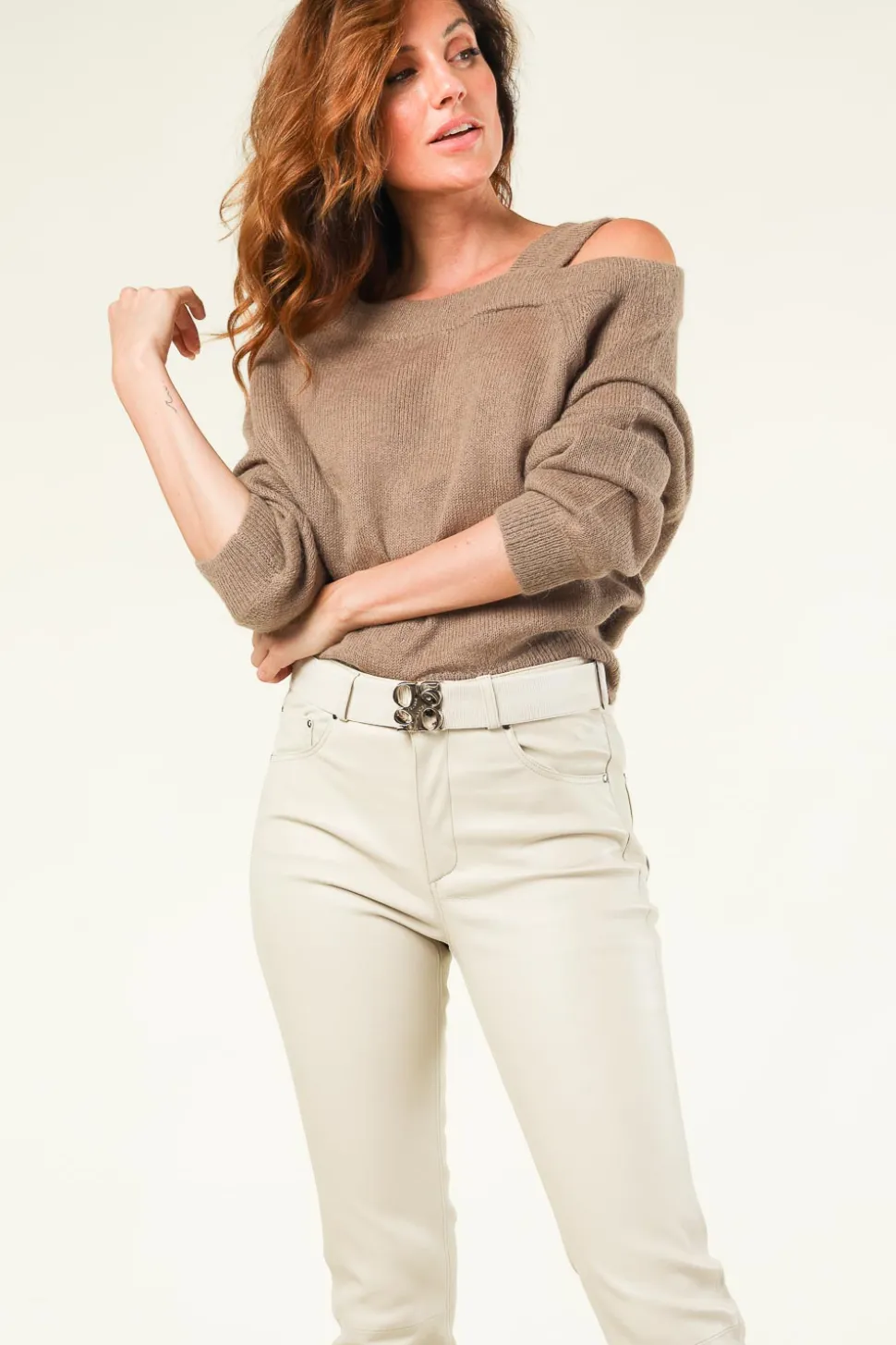Elastic Belt With Gold Logo Motif | Natural... | Dante 6 | Little Soho