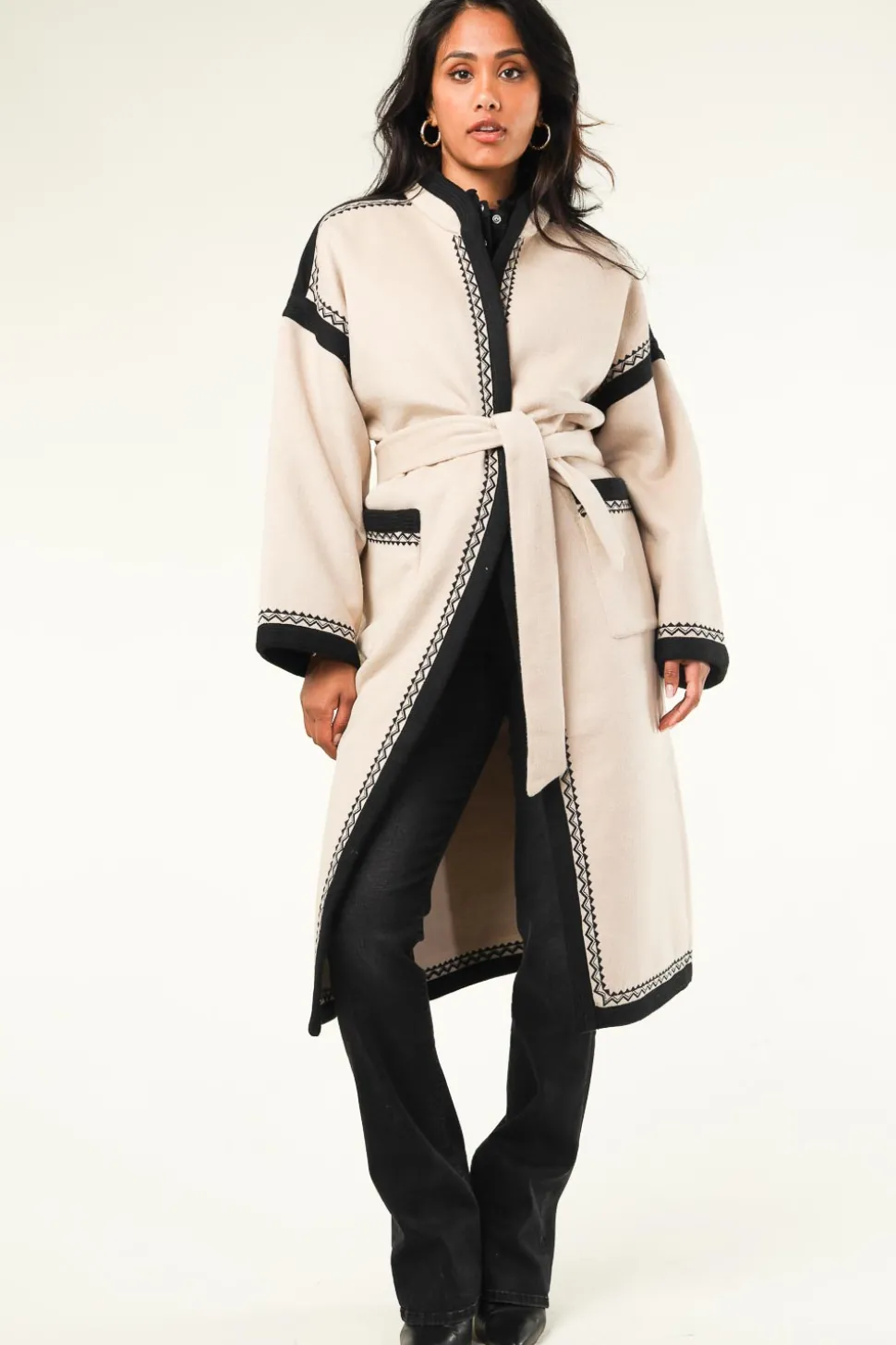 Embroidered Coat In Wool Blend Wilma | Natural... | Antik Batik | Little Soho