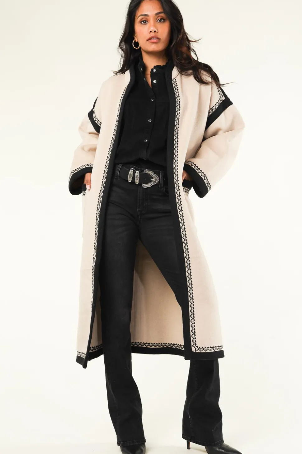 Embroidered Coat In Wool Blend Wilma | Natural... | Antik Batik | Little Soho