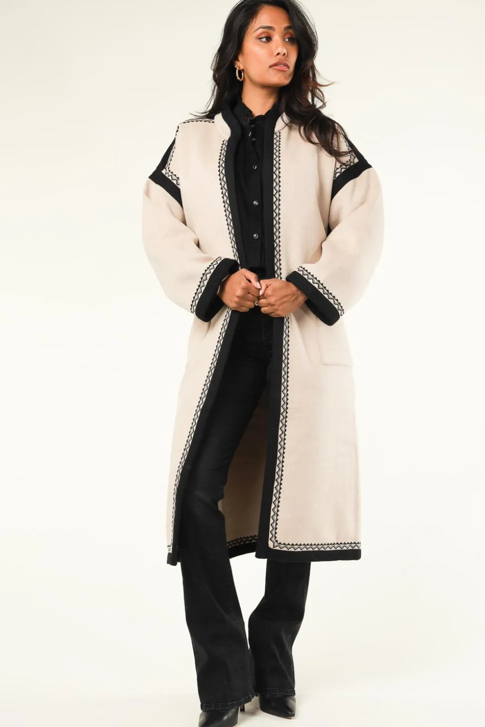 Embroidered Coat In Wool Blend Wilma | Natural... | Antik Batik | Little Soho