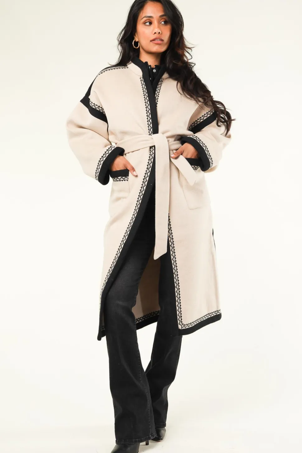 Embroidered Coat In Wool Blend Wilma | Natural... | Antik Batik | Little Soho
