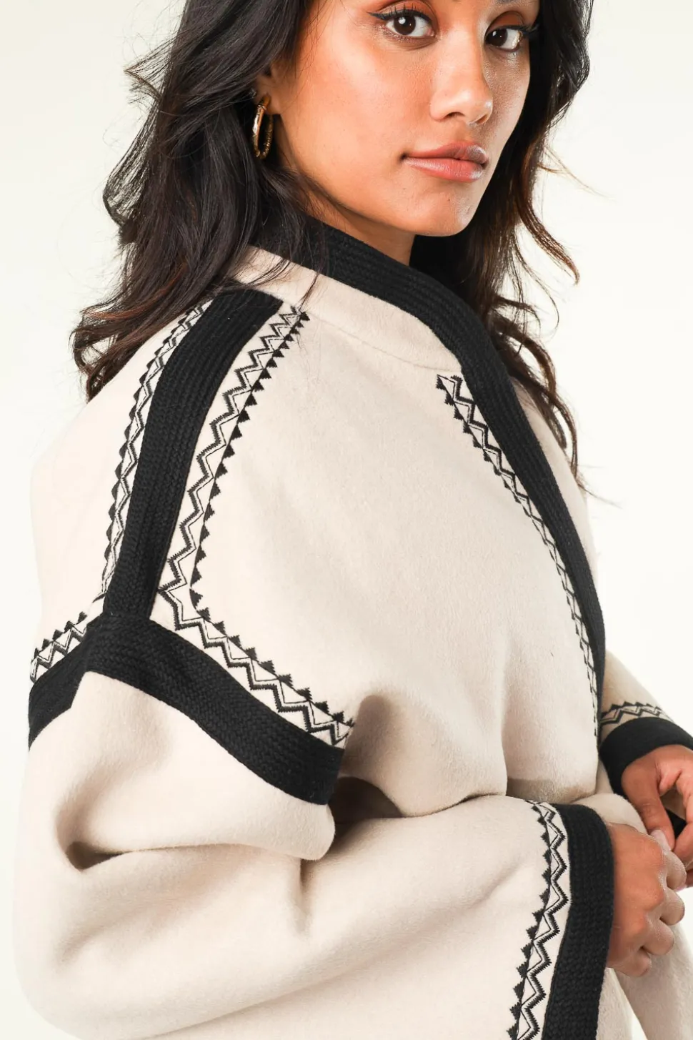 Embroidered Coat In Wool Blend Wilma | Natural... | Antik Batik | Little Soho