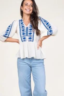 Embroidered Crepe Top Kanpur | Natural... | Lollys Laundry | Little Soho