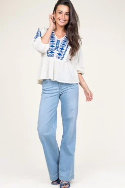 Embroidered Crepe Top Kanpur | Natural... | Lollys Laundry | Little Soho