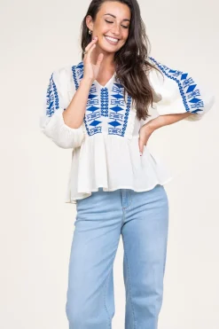 Embroidered Crepe Top Kanpur | Natural... | Lollys Laundry | Little Soho