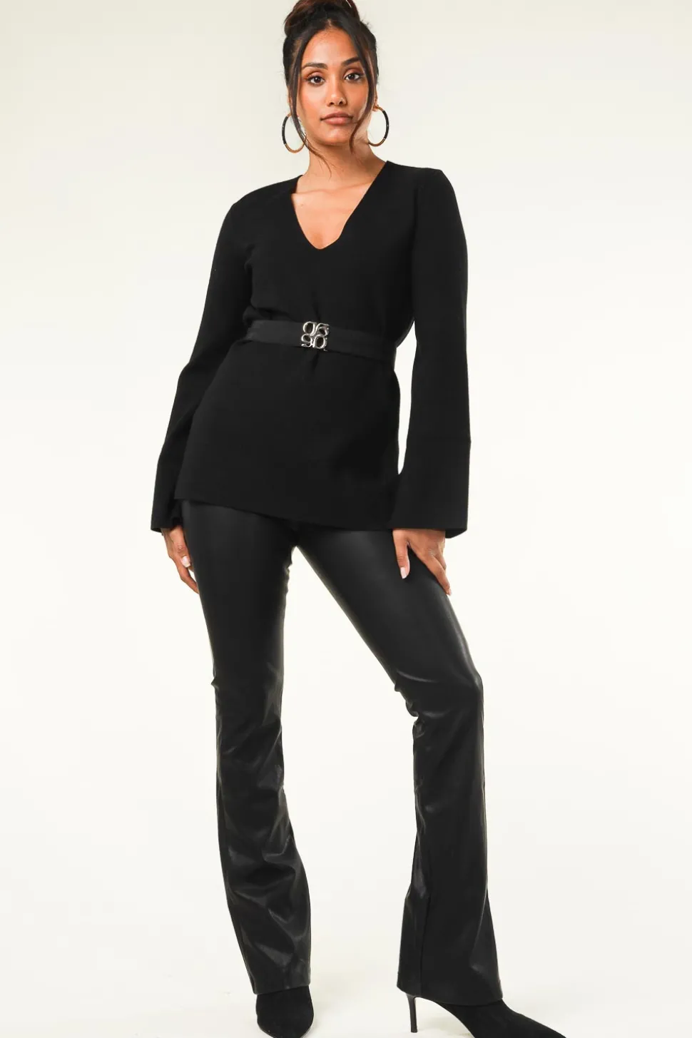 Faux Leather Flared Pants Afke | Black... | Knit-Ted | Little Soho