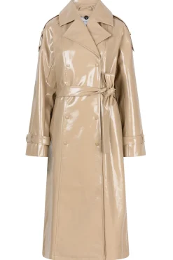 Faux Leather Lacquer Trenchcoat Marceau | Camel... | Dante 6 | Little Soho