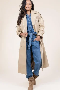 Faux Leather Lacquer Trenchcoat Marceau | Camel... | Dante 6 | Little Soho