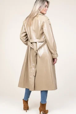 Faux Leather Lacquer Trenchcoat Marceau | Camel... | Dante 6 | Little Soho