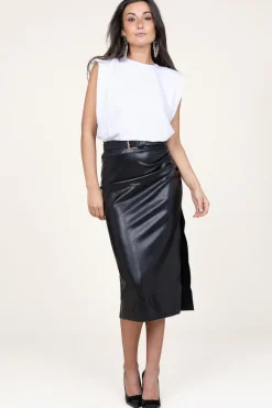 Faux Leather Stretch Skirt Seema | Black... | Second Female | Little Soho
