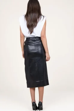 Faux Leather Stretch Skirt Seema | Black... | Second Female | Little Soho