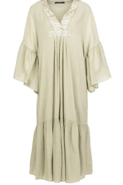 Flowy Embroidered Maxi Dress Ireen | Green... | Greek Archaic Kori | Little Soho