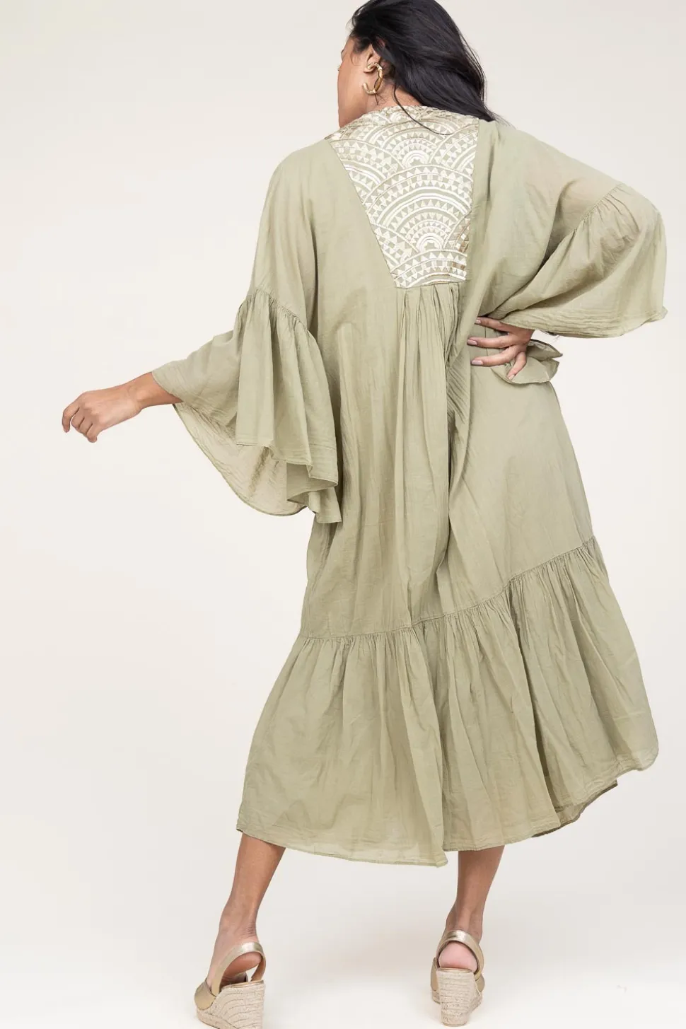 Flowy Embroidered Maxi Dress Ireen | Green... | Greek Archaic Kori | Little Soho