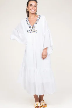 Flowy Embroidered Maxi Dress Ireen | White... | Greek Archaic Kori | Little Soho